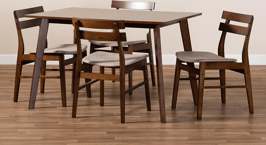 Wholesale Interiors Dining Sets - Eleri Light Beige Fabric Upholstered and Walnut Brown Finished Wood 5-Piece Dining Set