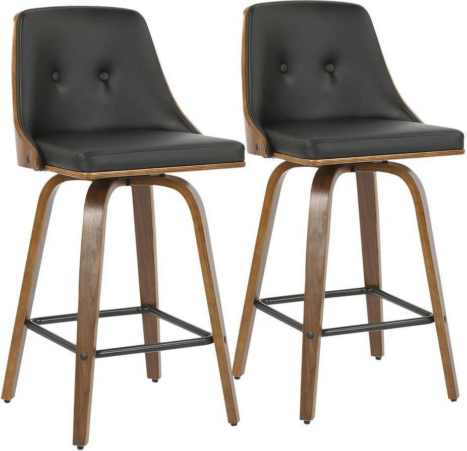 Lumisource Barstools - Gianna 26" Counter Stool In Walnut With Black Faux Leather (Set of 2)