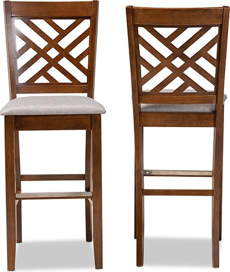 Wholesale Interiors Barstools - Jason Grey Fabric Upholstered and Walnut Brown Finished Wood 2-Piece Bar Stool Set
