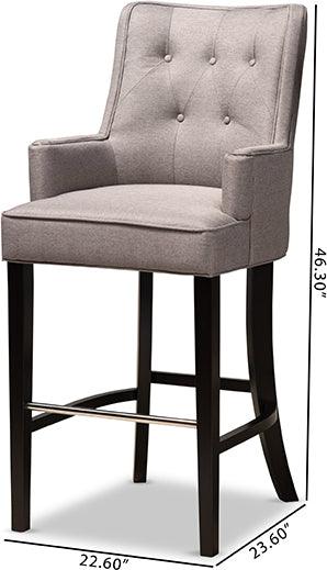 Wholesale Interiors Barstools - Aldon Grey Fabric Upholstered and Dark Brown Finished Wood 2-Piece Bar Stool Set