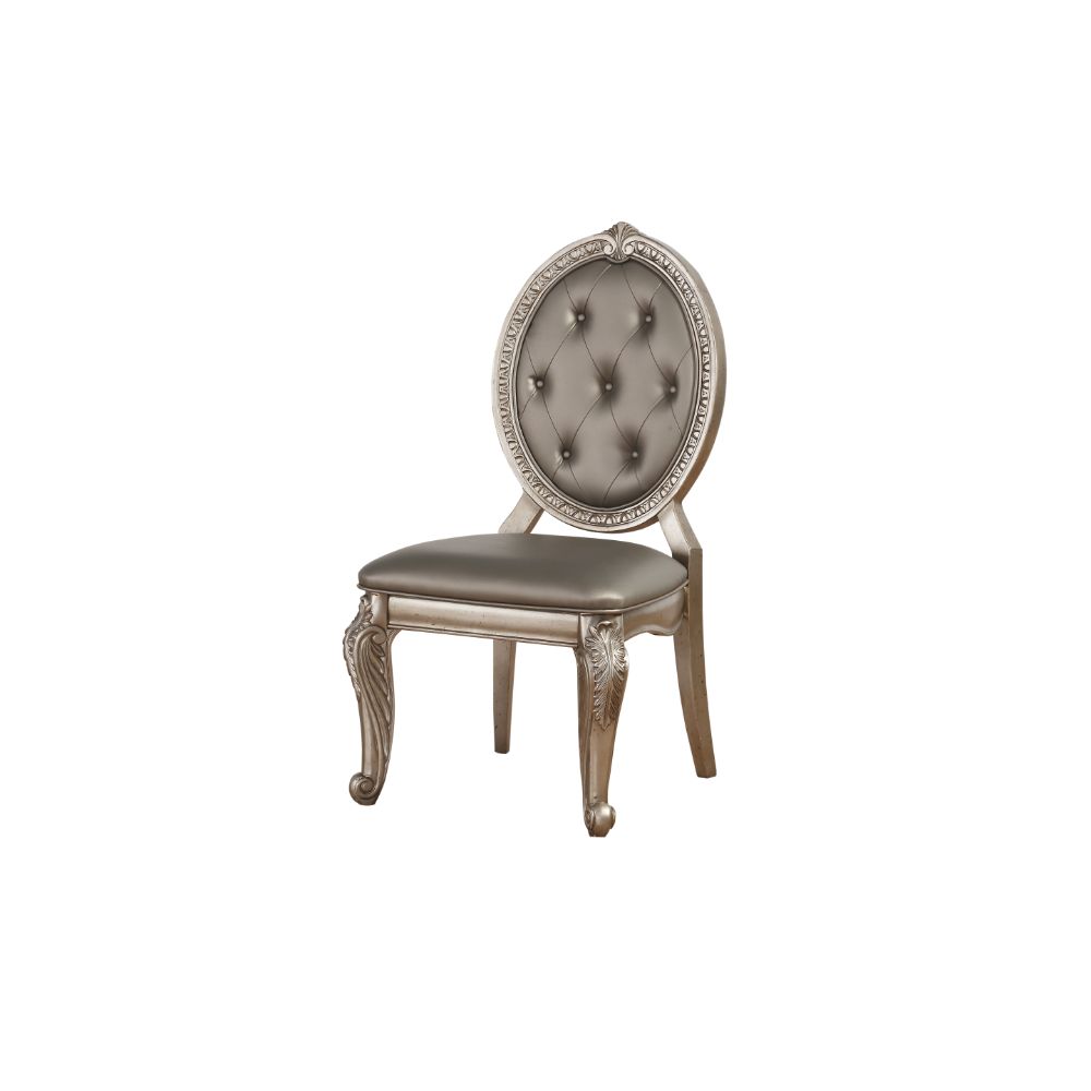 ACME Dining Chairs - ACME Northville Side Chair (Set-2), PU & Antique Silver