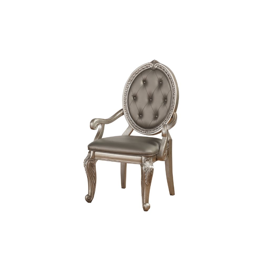 ACME Dining Chairs - ACME Northville Arm Chair (Set-2), PU & Antique Silver