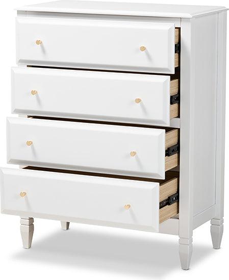 Wholesale Interiors Chest of Drawers - Naomi Classic and Transitional White Finished Wood 4-Drawer Bedroom Chest