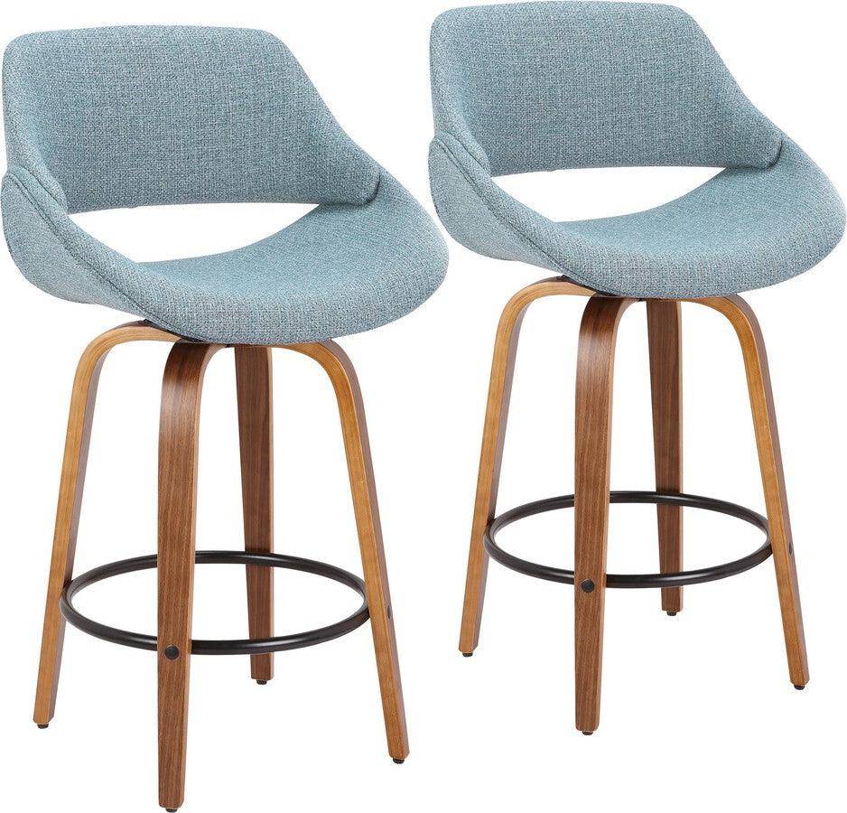 Lumisource Barstools - Fabrico Modern Counter Stool Walnut and Blue Noise Fabric - Set of 2