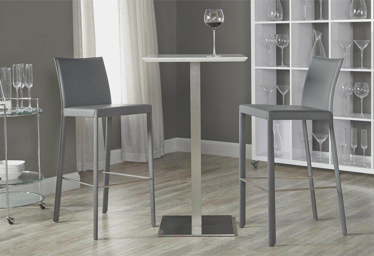 Euro Style Bar Tables - Elodie-B 24" Bar Table in Matte White with Brushed Stainless Steel Column and Base