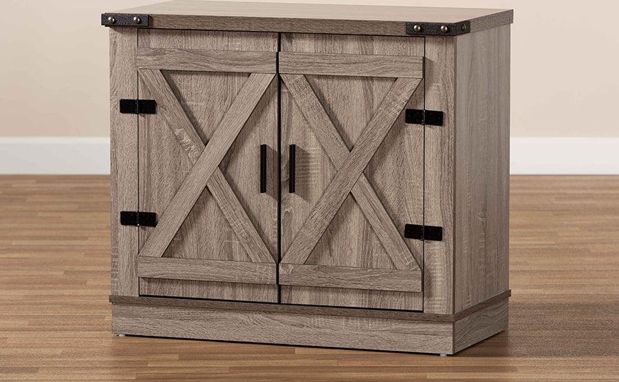 Wholesale Interiors Shoe Storage - Wayne Modern Contemporary Farmhouse Oak Brown Finished Wood 2-Door Shoe Storage Cabinet