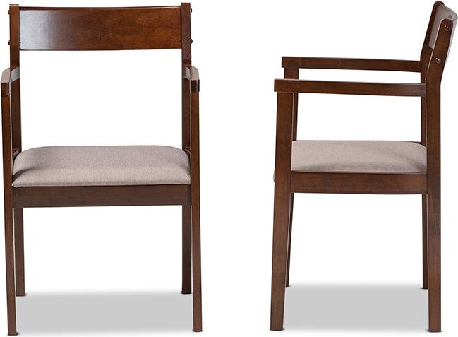 Wholesale Interiors Dining Chairs - Helene Mid-Century Warm Grey Fabric and Dark Brown Finished Wood 2-Piece Dining Chair Set