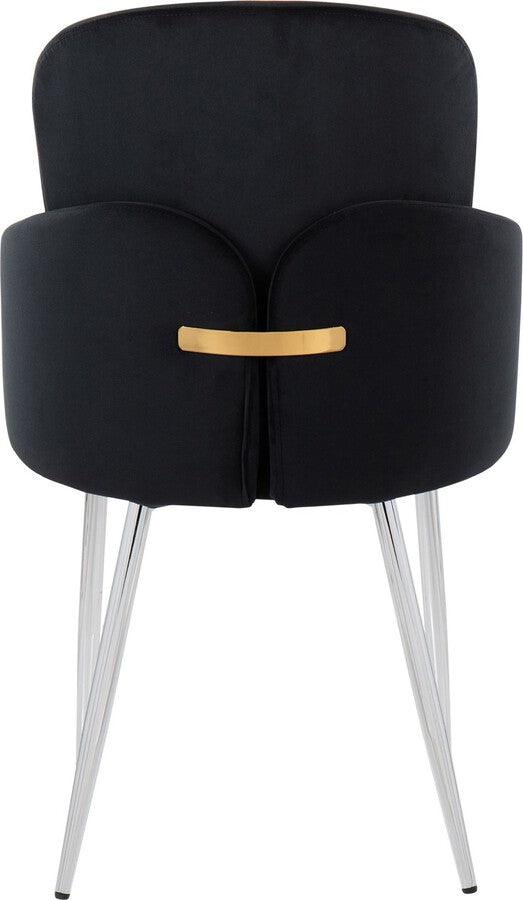 Lumisource Dining Chairs - Dahlia Contemporary Dining Chair In Chrome Metal & Black Velvet With Gold Accent (Set of 2)