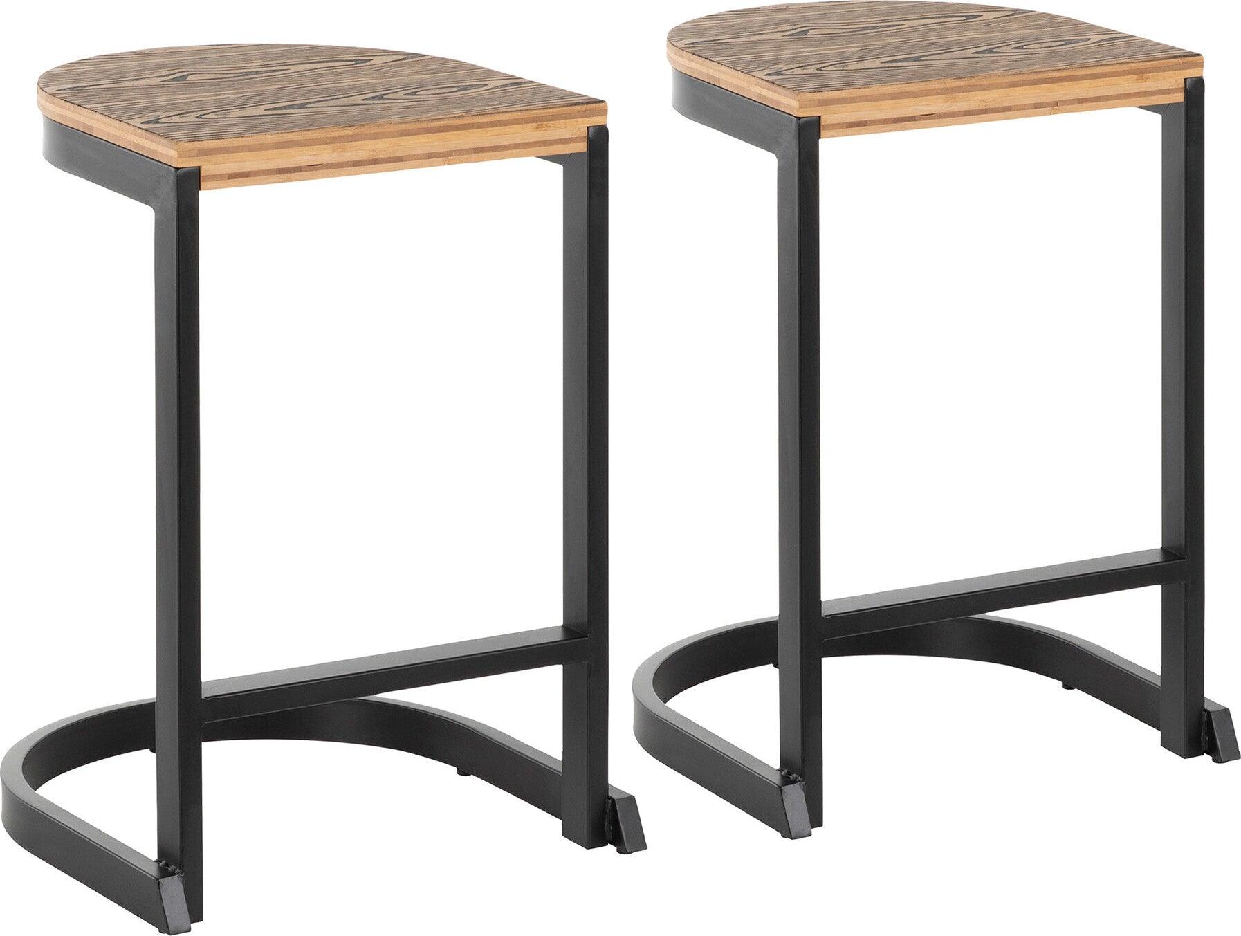 Lumisource Barstools - Industrial Demi Counter Stool (Set of 2) Black & Bamboo