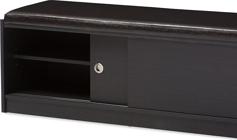 Wholesale Interiors Shoe Storage - Clevedon Dark Brown Wood Entryway Storage Cushioned Bench Shoe Rack Cabinet Organizer