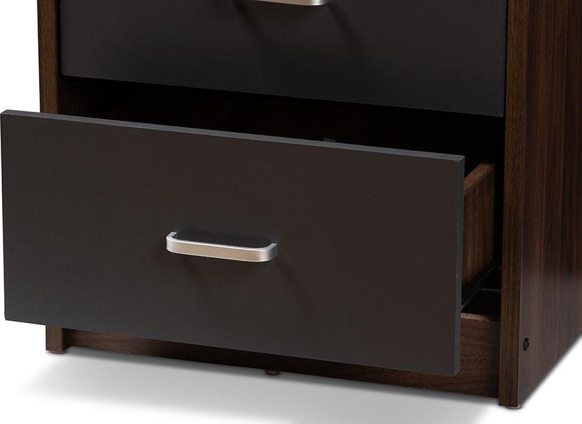 Wholesale Interiors Nightstands & Side Tables - Hansel Modern and Contemporary 2-Drawer Dark Brown and Dark Gray Finished Nightstand