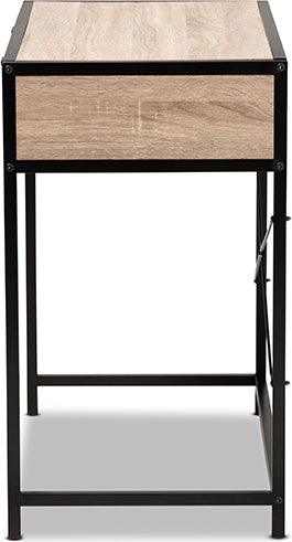 Wholesale Interiors Desks - Grayer Modern Industrial Natural Brown Finished Wood and Black Metal 2-Drawer Desk