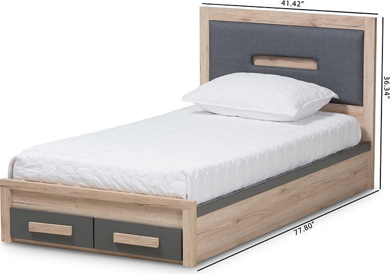 Wholesale Interiors Beds - Pandora Contemporary Grey and Brown Two-Tone 2-Drawer Twin Size Storage Platform Bed