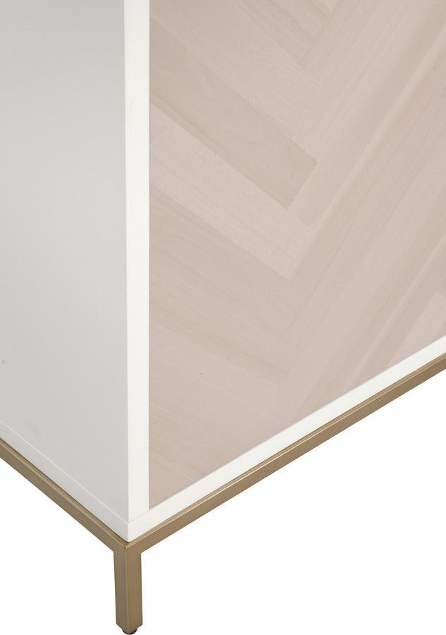 Essentials For Living TV & Media Units - Nouveau Media Sideboard Herringbone Wash, Matte White, Brushed Brass