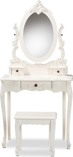 Wholesale Interiors Bedroom Vanity - Macsen Classic and Traditional White Finished Wood 2-Piece Vanity Set with Adjustable Mirror