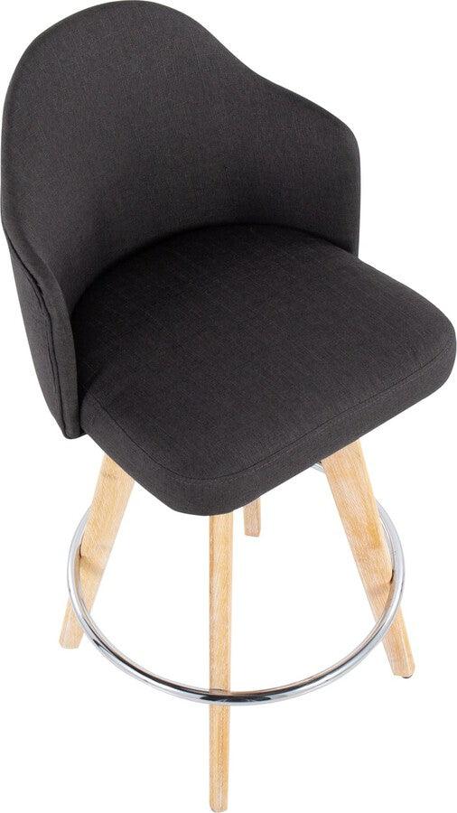 Lumisource Barstools - Ahoy Counter Stool With Natural Bamboo Legs & Round Chrome Metal With Charcoal (Set of 2)