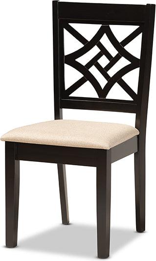Wholesale Interiors Dining Sets - Nicolette Sand Fabric Upholstered and Dark Brown Finished Wood 7-Piece Dining Set