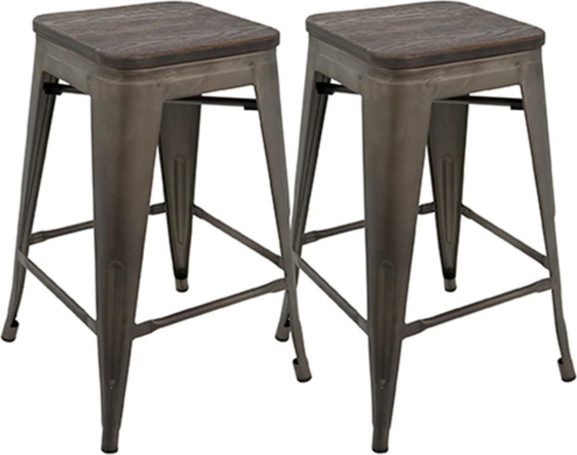 Lumisource Barstools - Oregon Industrial Stackable Counter Stool in Antique & Espresso - Set of 2