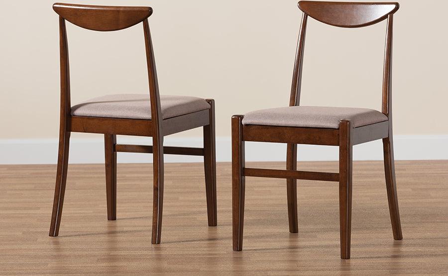 Wholesale Interiors Dining Chairs - Delphina Mid-Century Modern Grey Fabric And Brown Finished Wood 2-Piece Dining Chair Set