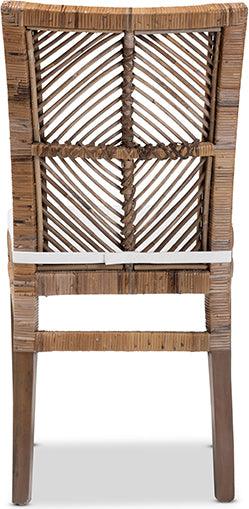 Wholesale Interiors Dining Chairs - Laluna Modern Bohemian Grey Natural Rattan and Mahogany Dining Chair with Cushion