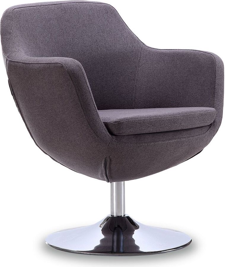 Manhattan Comfort Accent Chairs - Caisson Grey and Polished Chrome Twill Swivel Accent Chair