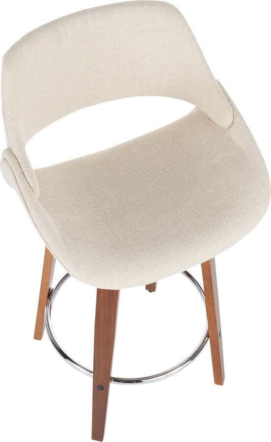 Lumisource Barstools - Fabrico Mid-Century Modern Counter Stool in Walnut & Cream Fabric - (Set of 2)