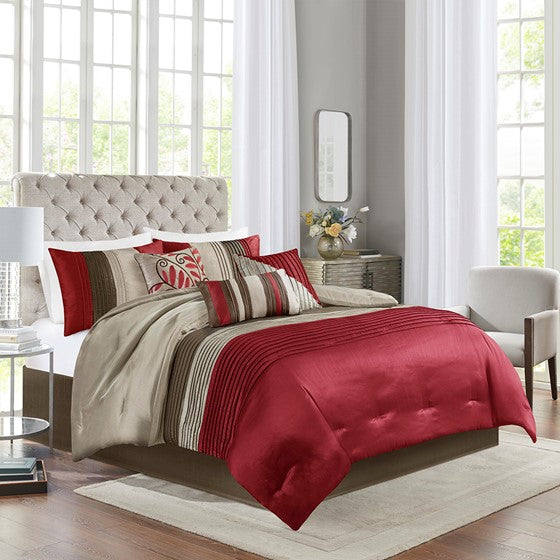 Olliix.com Comforters & Blankets - 7 Piece Comforter Set Red Cal King