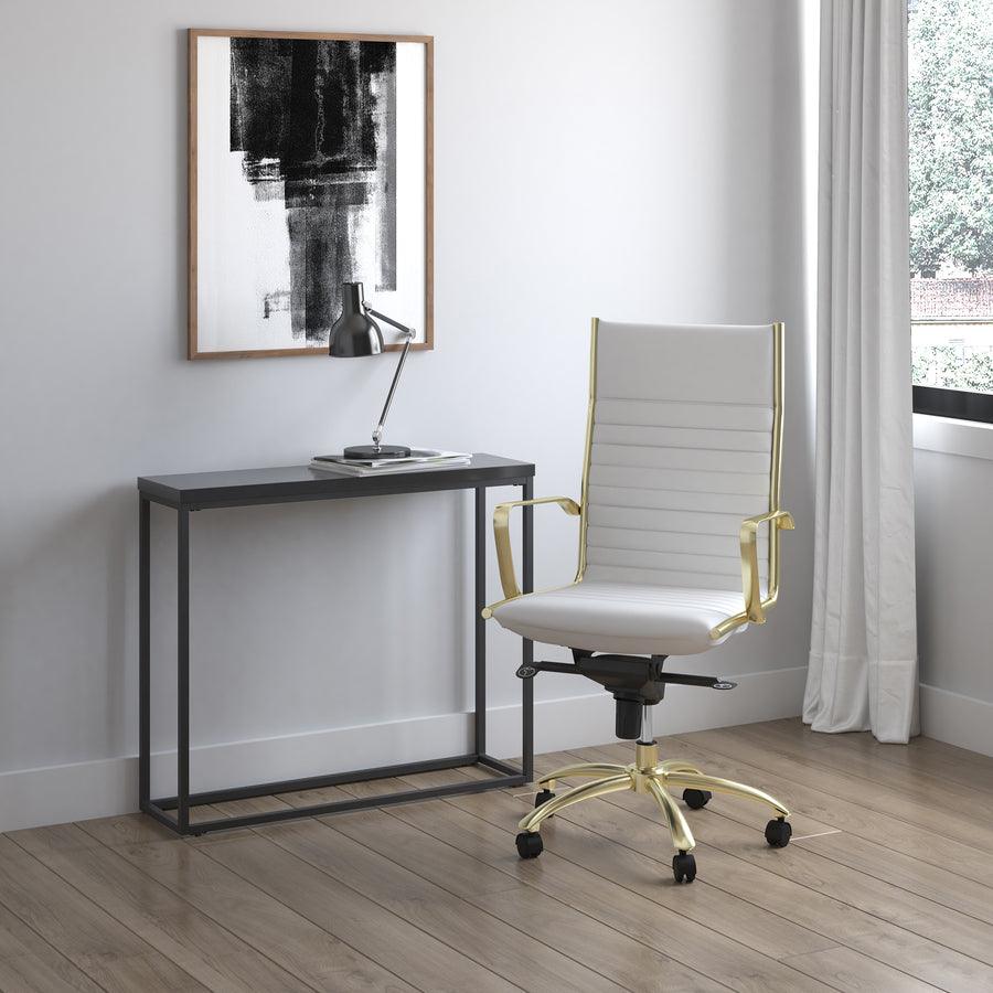 Euro Style Task Chairs - Dirk High Back Office Chair White & Gold