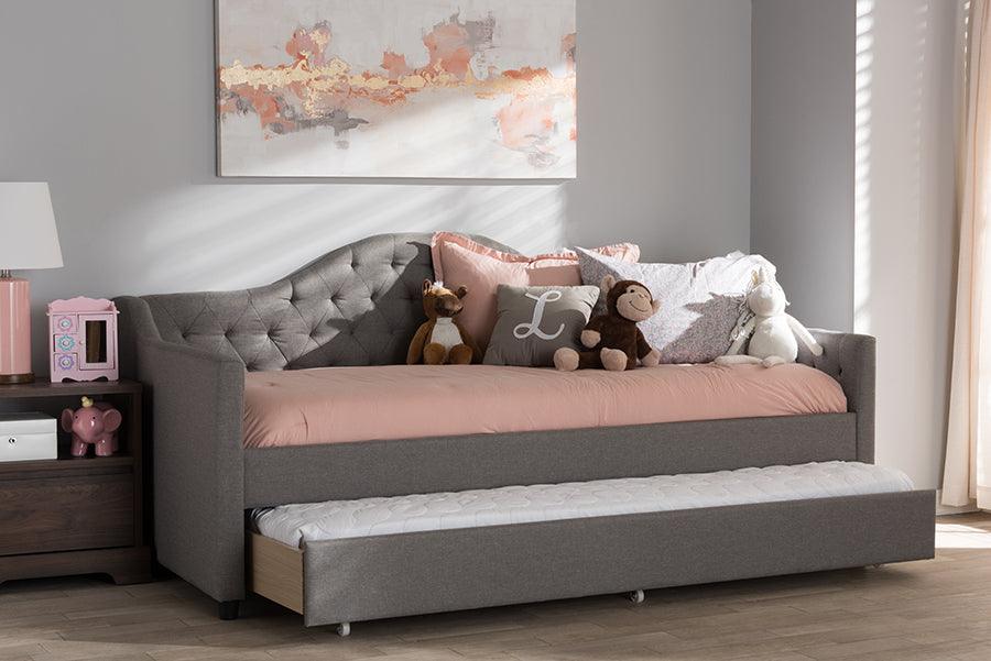 Wholesale Interiors Daybeds - Perry Modern and Contemporary Light Grey Fabric Daybed with Trundle