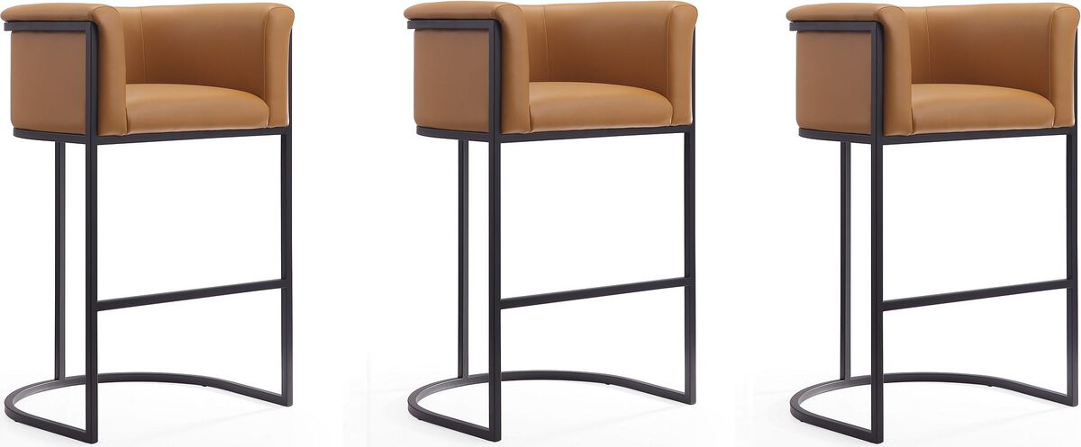Manhattan Comfort Barstools - Cosmopolitan 37.8 in. Camel and Black Metal Barstool (Set of 3)