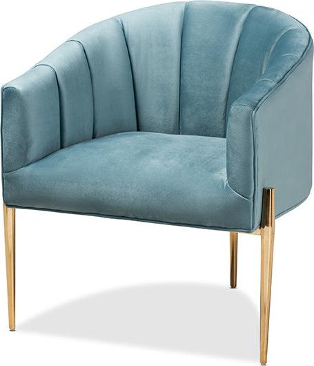 Wholesale Interiors Accent Chairs - Clarisse Glam and Luxe Light Blue Velvet Gold Accent Chair