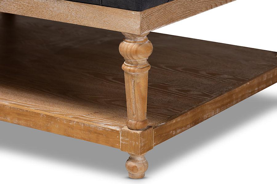 Wholesale Interiors Ottomans & Stools - Lindsey Modern and Rustic Charcoal Linen Fabric and Greywashed Wood Cocktail Ottoman