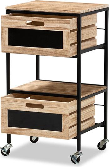 Wholesale Interiors Side & End Tables - Olinda Modern Industrial Oak Brown Finished Wood and Black Metal 2-Drawer End Table