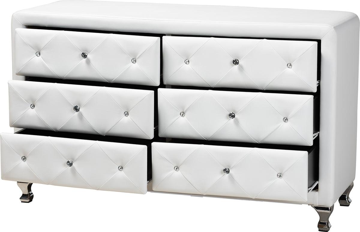 Wholesale Interiors Dressers - Luminescence White Faux Leather Upholstered Dresser