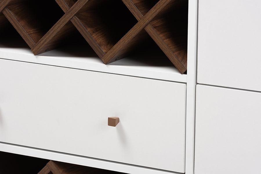 Wholesale Interiors Buffets & Cabinets - Savino Modern and Walnut Finished Wood Wine Cabinet White & Walnut Brown