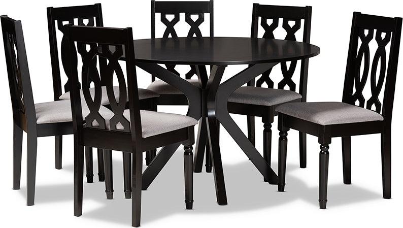 Wholesale Interiors Dining Sets - Callie Grey Fabric Upholstered and Dark Brown Finished Wood 7-Piece Dining Set