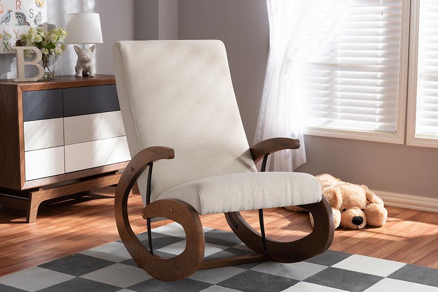 Wholesale Interiors Rocking Chairs - Kaira Light Beige Fabric Upholstered And Walnut-Finished Wood Rocking Chair