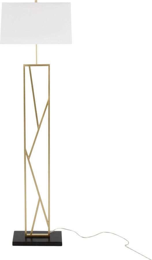 Lumisource Floor Lamps - Folia Contemporary Floor Lamp In Gold Metal With White Linen Shade & Black Marble Base