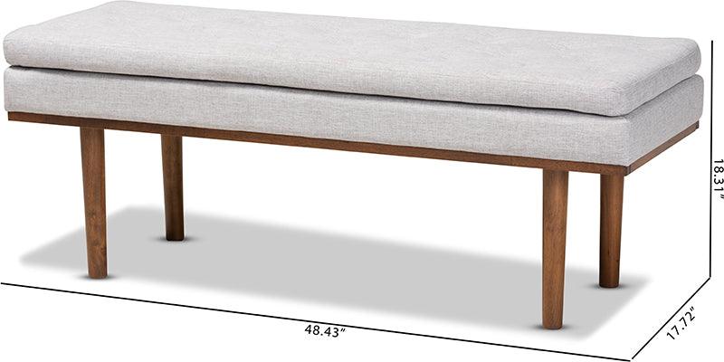 Wholesale Interiors Benches - Arne Mid-Century Modern Greyish Beige Fabric Upholstered Walnut Finished Bench