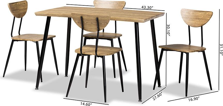 Wholesale Interiors Dining Sets - Gianetta Oak Brown Finished Wood and Black Metal 5-Piece Dining Set