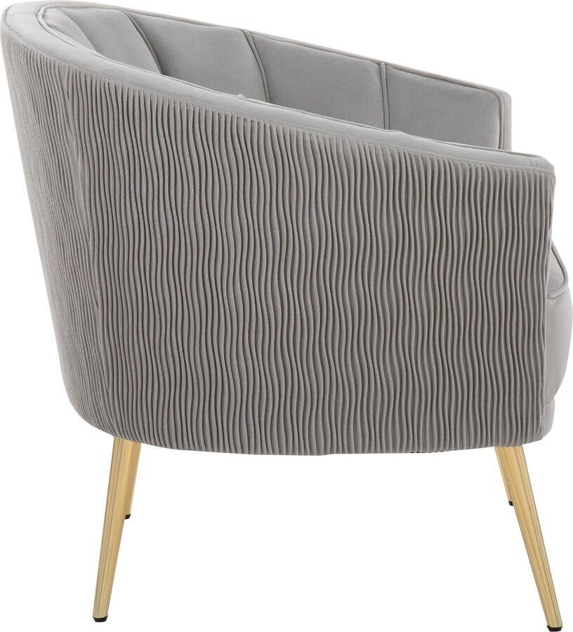 Lumisource Accent Chairs - Tania Pleated Waves Contemporary/Glam Accent Chair In Gold Steel & Silver Velvet