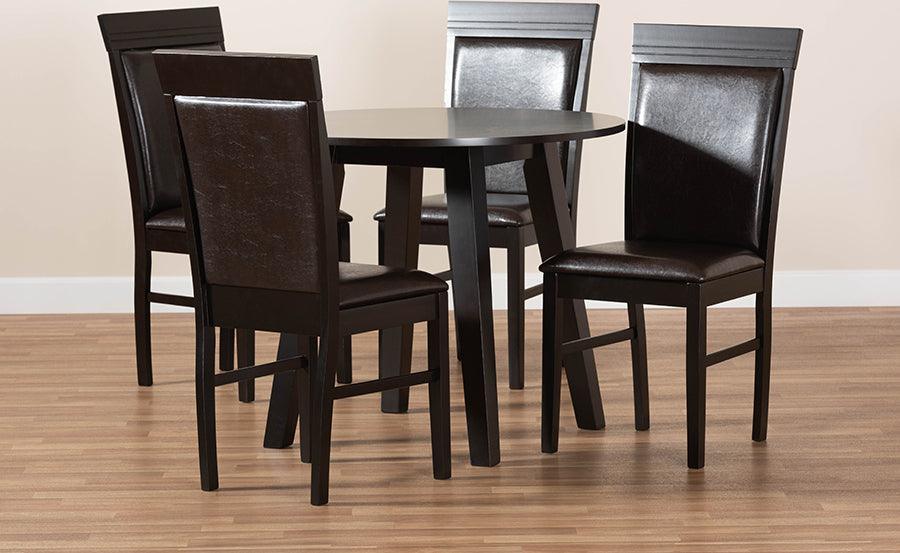 Wholesale Interiors Dining Sets - Miya Dark Brown Faux Leather Upholstered and Dark Brown Finished Wood 5-Piece Dining Set