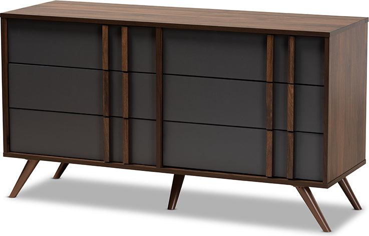 Wholesale Interiors Dressers - Naoki Modern and Contemporary Two-Tone Gray and Walnut Finished Wood 6-Drawer Bedroom