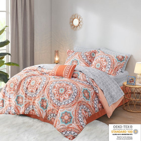 Olliix.com Comforters & Blankets - 7 Piece Comforter Set with Cotton Bed Sheets Coral Twin XL