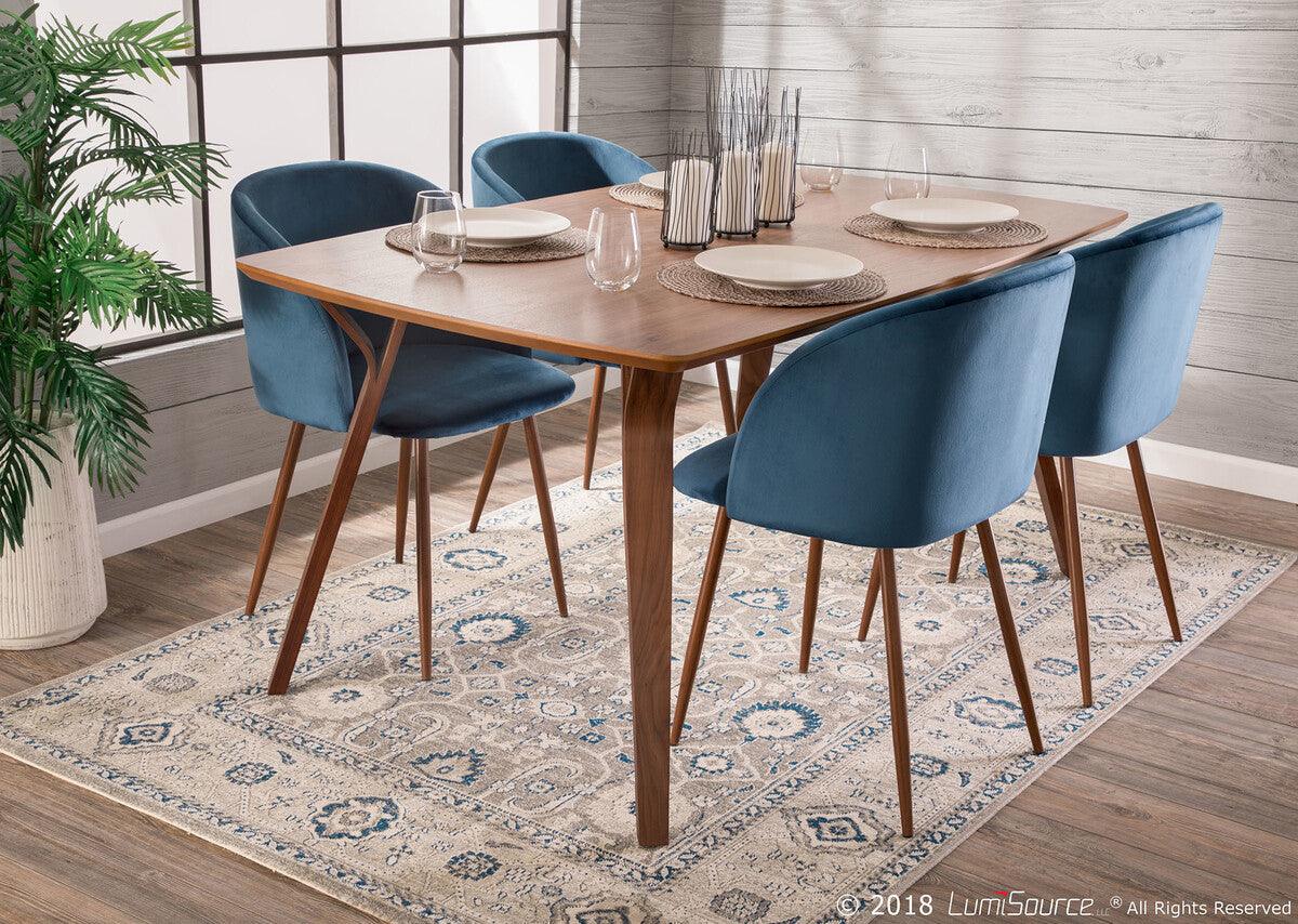 Lumisource Dining Chairs - Fran Contemporary Dining Chair in Walnut and Blue Velvet - Set of 2