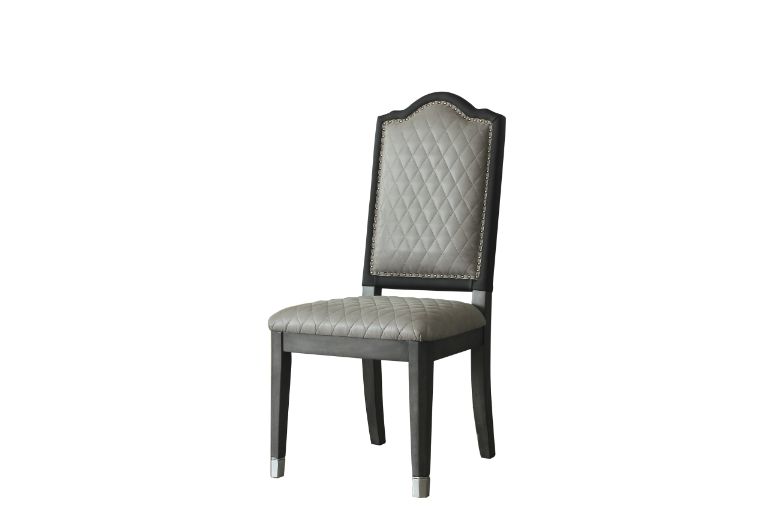 ACME Dining Chairs - ACME House Beatrice Side Chair, Two Tone Beige Fabric & Charcoal Finish