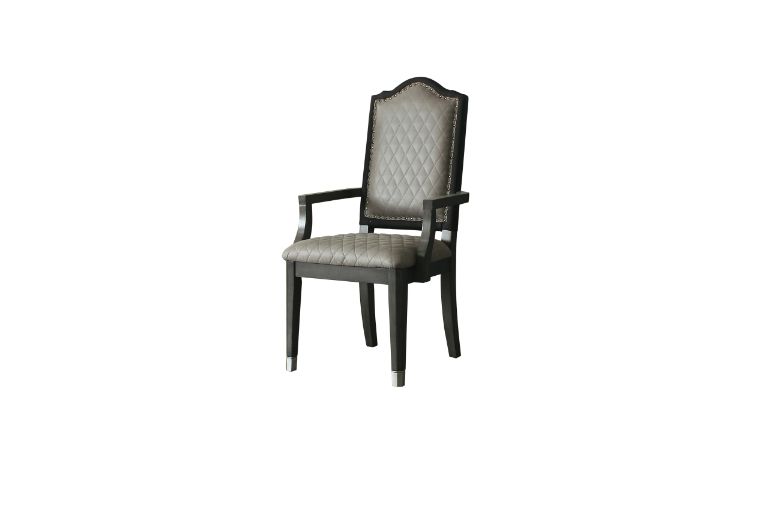 ACME Dining Chairs - ACME House Beatrice Arm Chair, Two Tone Beige Fabric & Charcoal Finish