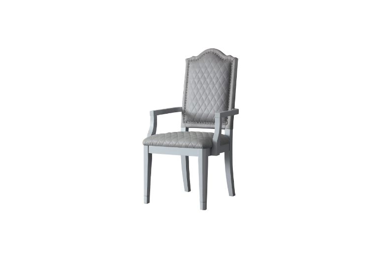 ACME Dining Chairs - ACME House Marchese Arm Chair, Two Tone Gray Fabric & Pearl Gray Finish