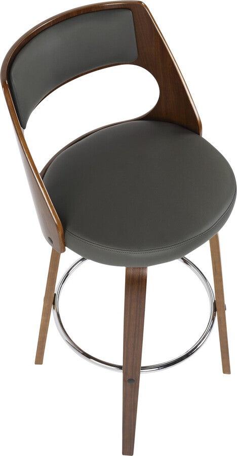 Lumisource Barstools - Cecina Barstool With Swivel In Walnut & Grey Faux Leather (Set of 2)