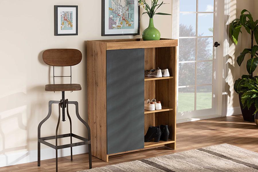 Wholesale Interiors Shoe Storage - Caspian Two-Tone Grey & Oak Brown Wood Shoe Cabinet